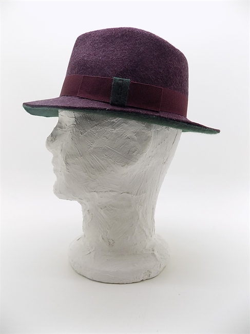 TRILBY FELTRO LANA TESA MEDIA BORDEAUX/VERDE