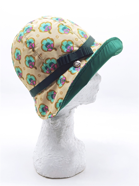 CLOCHE A SPICCHI IN NYLON STAMPA FANTASIA CON SOTTOTESA VERDE